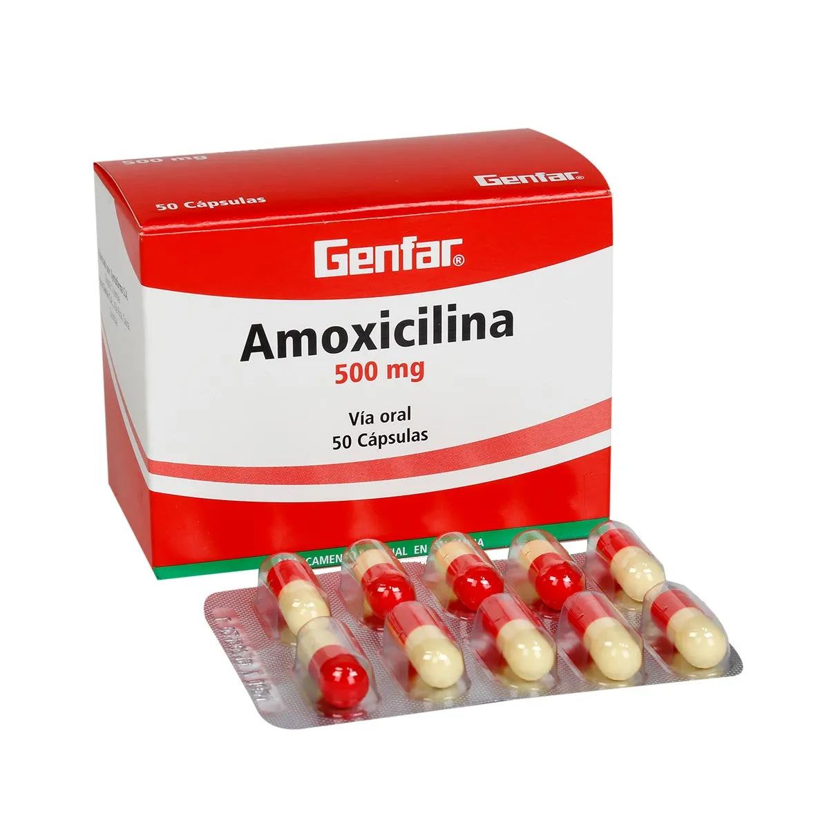 AMOXICILINA CAPSULAS DE 500 MILIGRAMOS CAJA DE 50 UNIDADES GENFAR