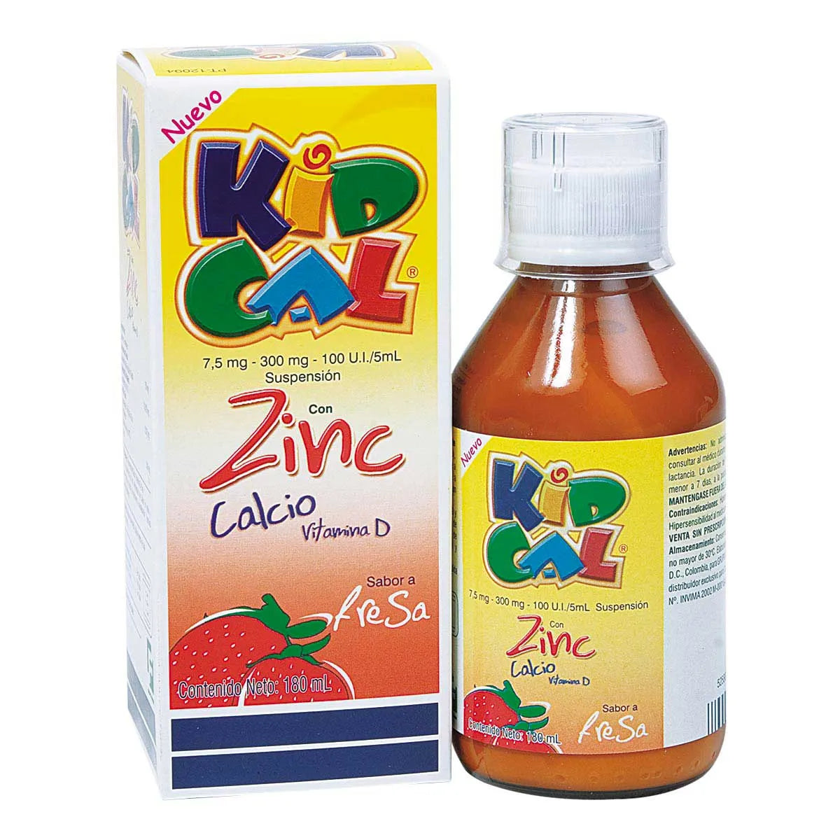 KID CAL ZINC JARABE DE 180 ML SABORES  TUTTI FRUTI Y FRESA