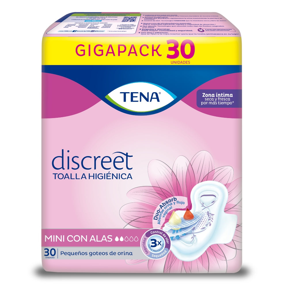 Toallas Tena Mujer Mini Alas 10 Unidades