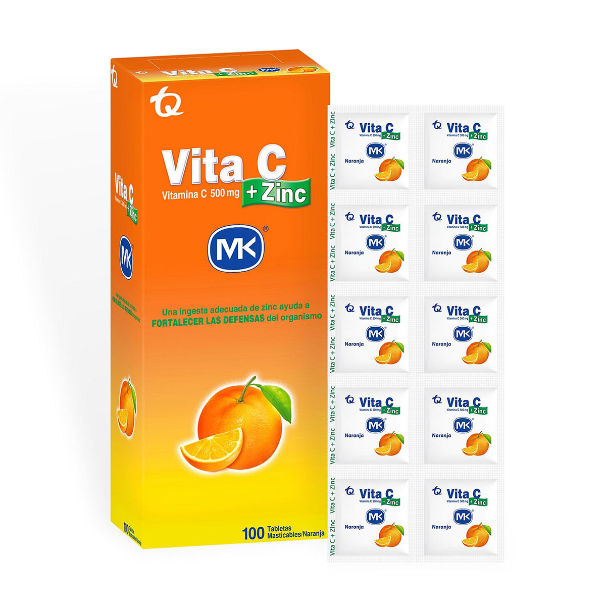 Vita C + Zinc Naranja Masticable 100 Tabletas MK