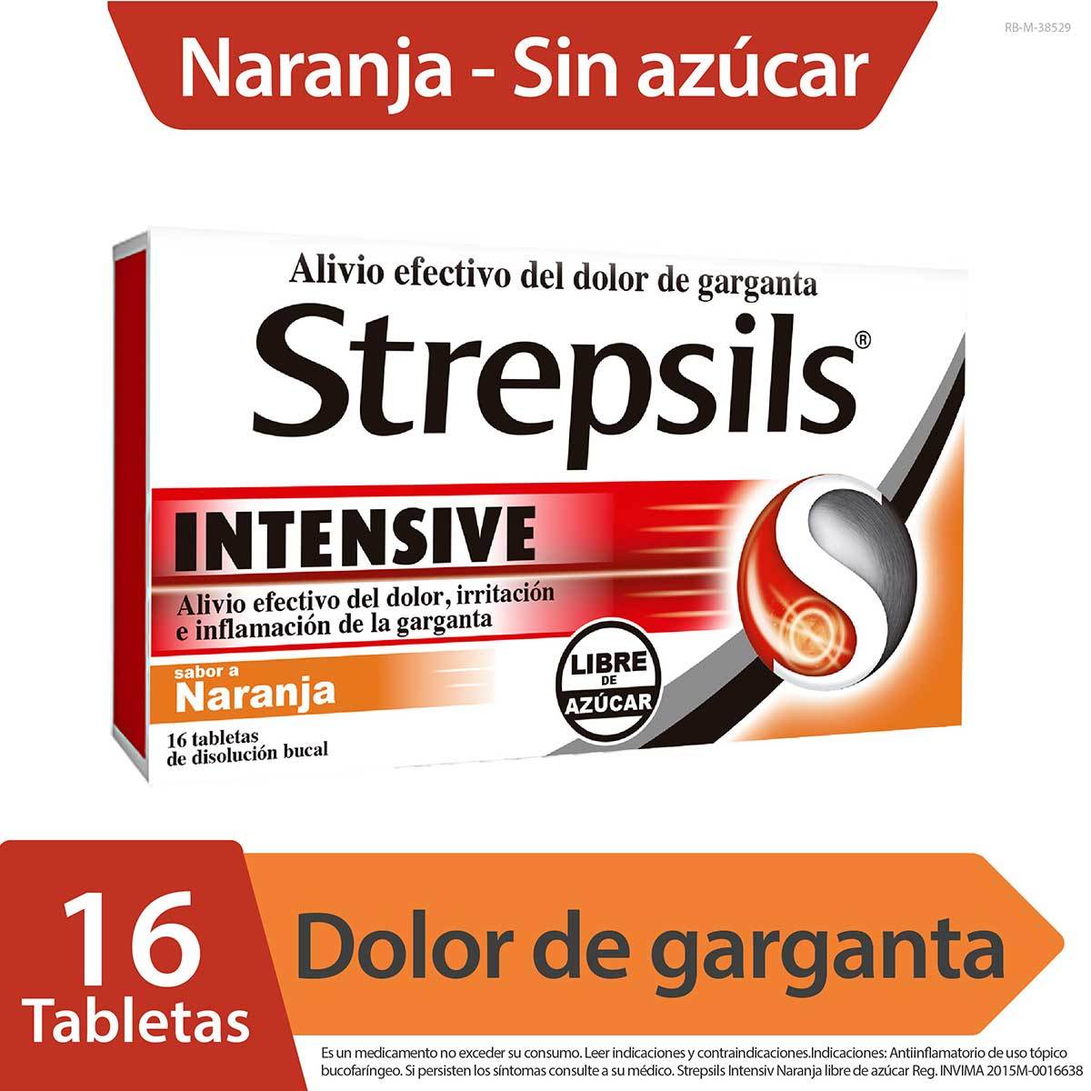 Strepsils Intensive Naranja sin Azúcar 16 Tabletas