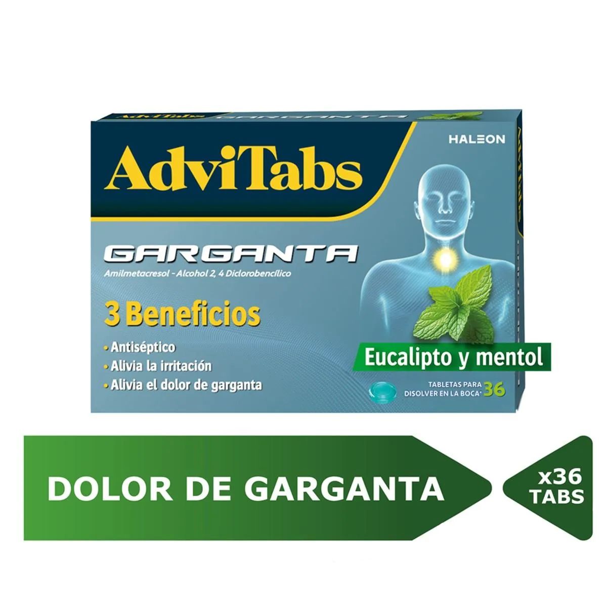 Advitabs Garganta Eucalipto y Mentol 36 Tabletas