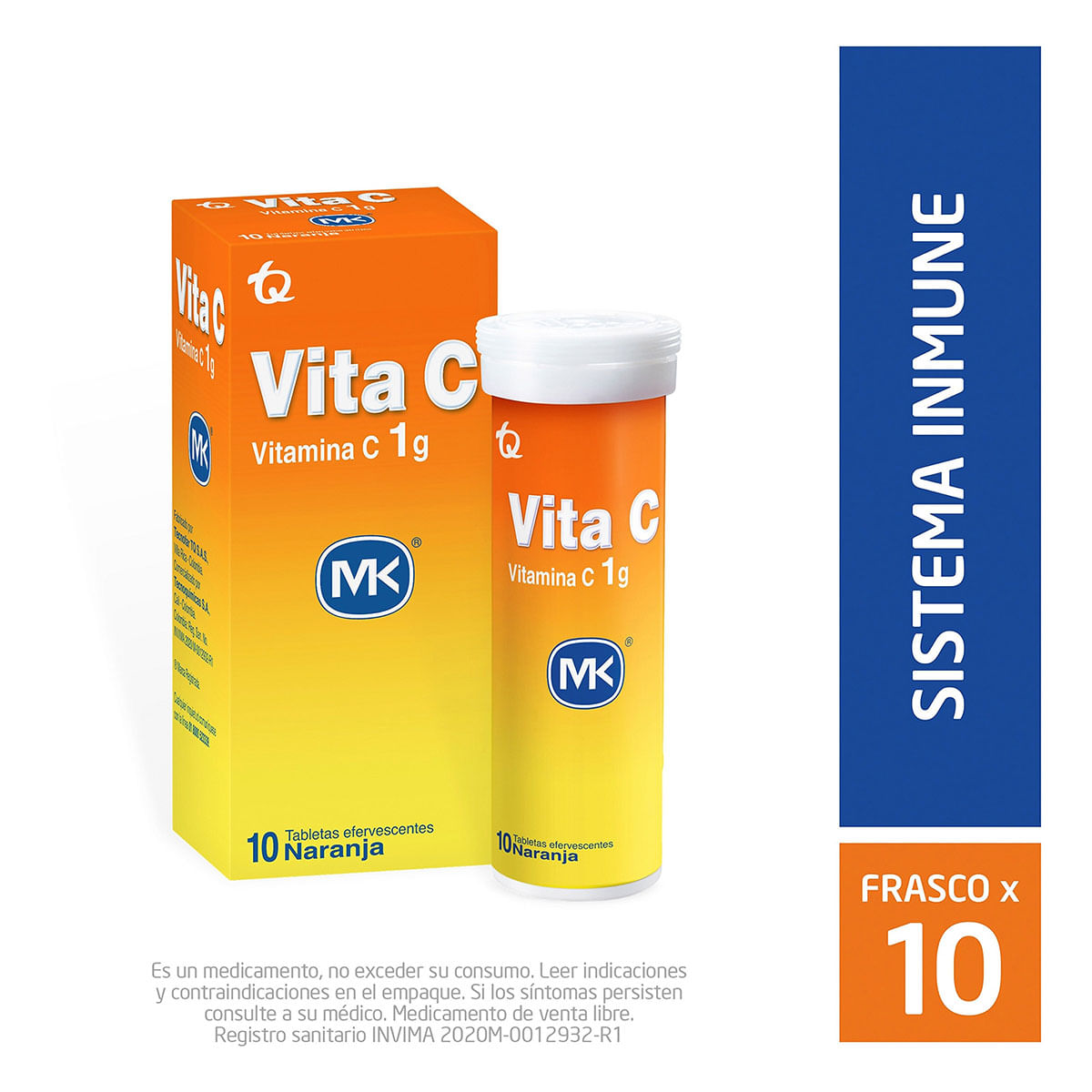 Vita C 1 g Naranja 10 Tabletas Efervescentes MK